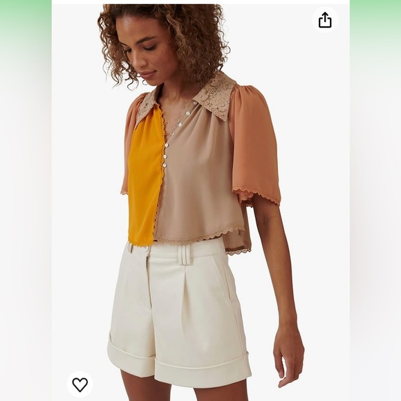 New The Bright Side Rocky Barnes Morning Light Lace Blouse Desert Sandstone sz L - Picture 10 of 10